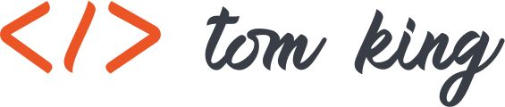 tom king logo. open and close angle brackets with the words tom king written in chalk