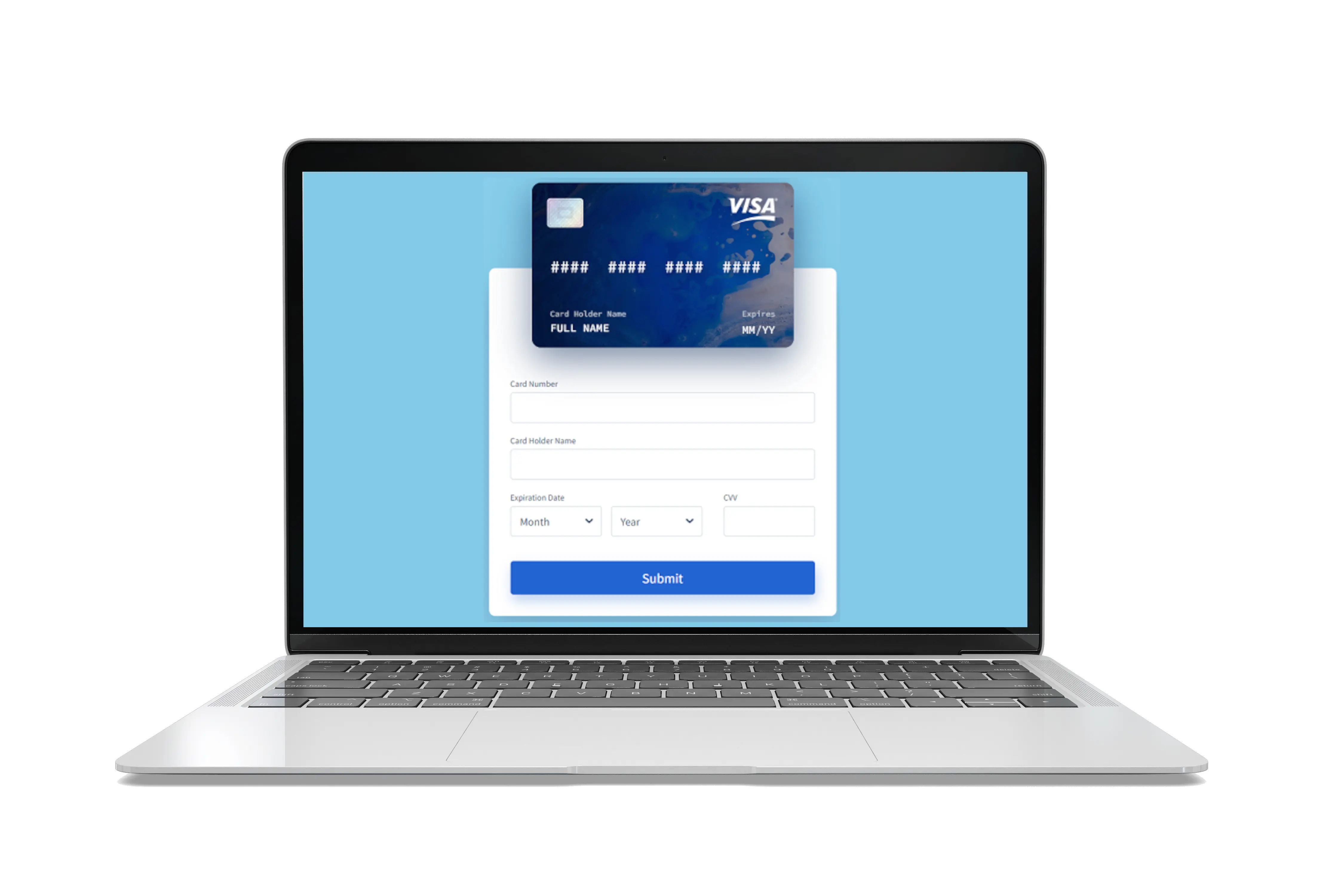 screenshot of an interactive credit card capture form displayed on a macbook